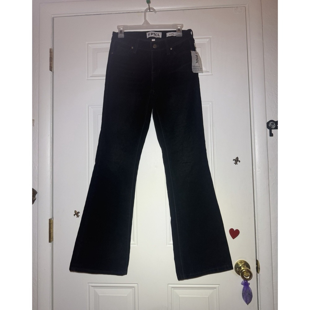 PTCL Ethikal Black Velvet Flare Jeans Womens 26 High Rise Wide Leg NWT Stretch